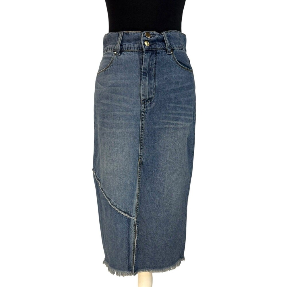 Luxe Moda Y2k Denim Skirt Women’s Size 6 Vintage Raw Hem Patchwork High Waisted